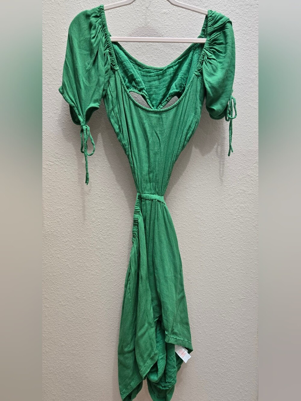 Green Ruched Short Sleeve Cut Out Women's Romper